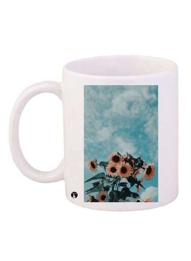 Sunflowers Printed Coffee Mug White/Blue/Green 11ounce