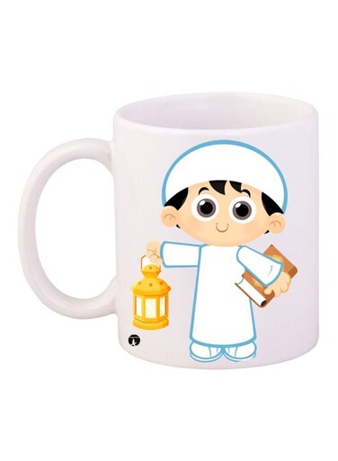 Cartoon Boy Printed Coffee Mug White/Yellow/Brown