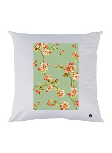 Flowers Printed Decorative Cushion polyester White/Green/Peach 30x30cm
