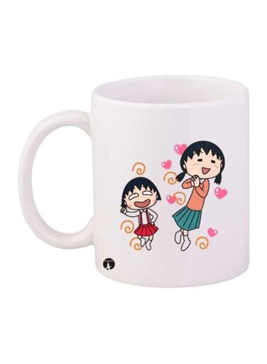 Anime Chibi Maruko Chan Printed Coffee Mug White/Beige/Red