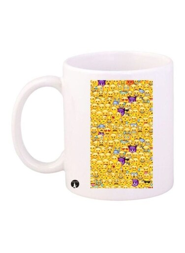 Emoji Printed Coffee Mug White/Yellow/Purple