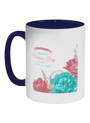 Happy Mothers Day Printed Coffee Mug Dark Blue/White/Pink 325ml