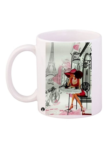Eiffel Tower Printed Coffee Mug White/Grey/Pink 11ounce