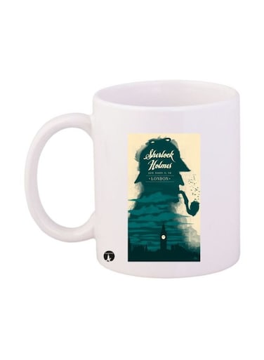 Sherlock Holmes Printed Mug White/Blue/Yellow Standard Size
