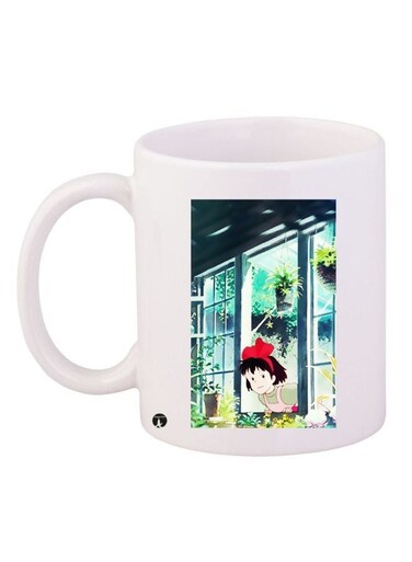 Cartoon Printed Coffee Mug White/Blue/Green 11ounce