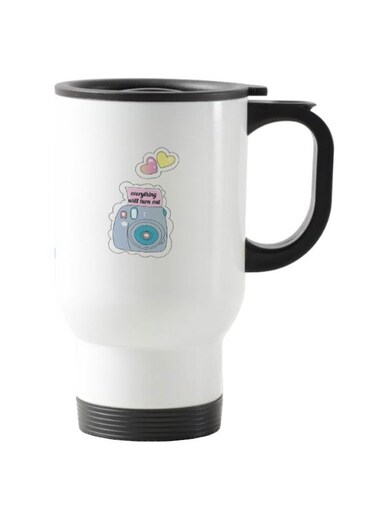 Cartoon Camera Printed Travel Mug White 13centimeter