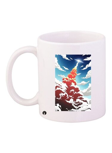 Clouds Themed Coffee Mug White/Blue/Orange 11ounce