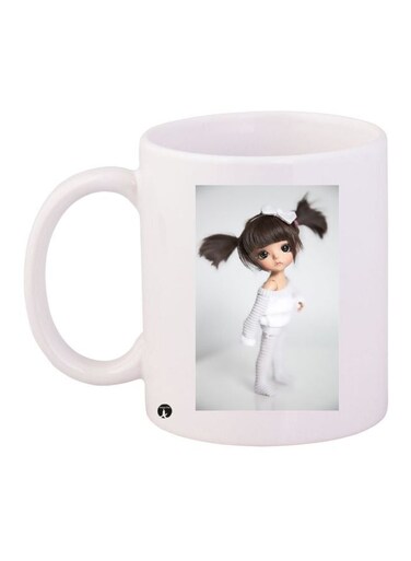 Girl Printed Coffee Mug White/Black/Beige 11ounce