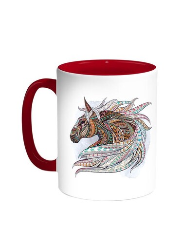 Horse Drawing Printed Coffee Mug Red/White 11ounce