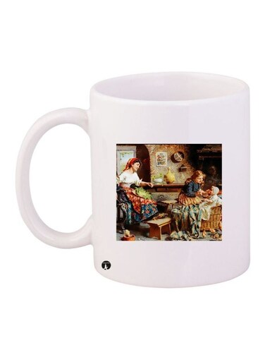 Cartoon Printed Coffee Mug White/Blue/Brown 11ounce