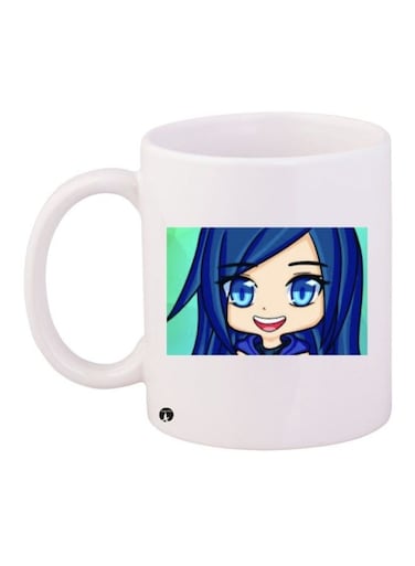 Printed Ceramic Coffee Mug White/Blue/Beige