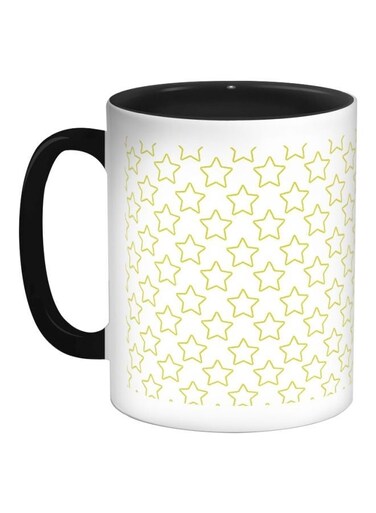 Stars Motif Printed Coffee Mug Black/White/Yellow 325ml