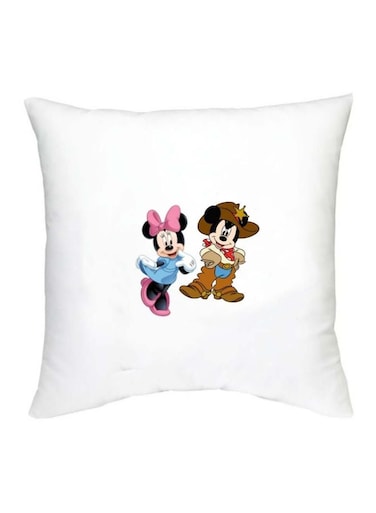 Mickey Mouse Printed Decorative Cushion White/Black/Pink 16x16inch