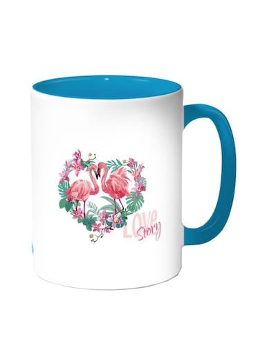 Couple Love Flamingo Printed Coffee Mug White/Blue 11ounce
