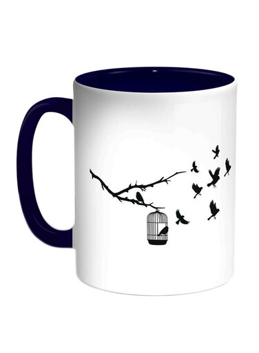 Freedom Of Birds Printed Coffee Mug White/Black/Blue