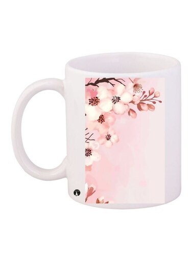 Floral Printed Coffee Mug White/Pink/Beige 11ounce