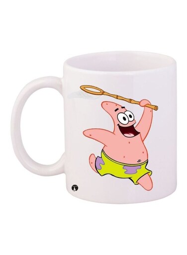 Patrick Printed Coffee Mug White/Pink/Yellow 11ounce