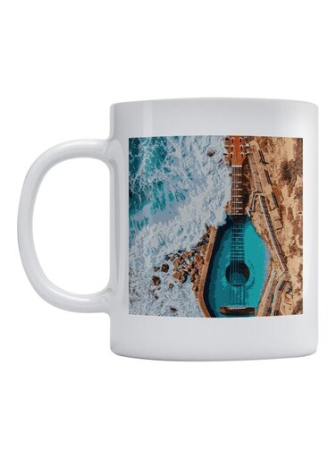 Guitar Printed Mug White/Blue/Brown