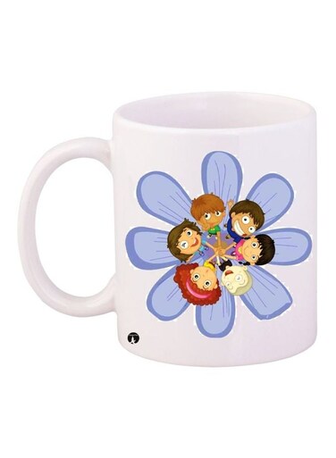 Cartoon Printed Coffee Mug White/Blue/Brown 11ounce