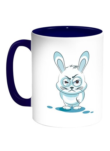 Rabbit Printed Coffee Mug White/Blue 11ounce