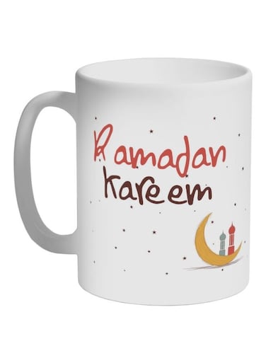 Ramadan Kareem Printed Ceramic Coffee Mug White/Pink/Yellow 325ml