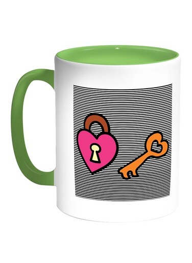 Lock And Key Printed Coffee Mug White/Green 11ounce