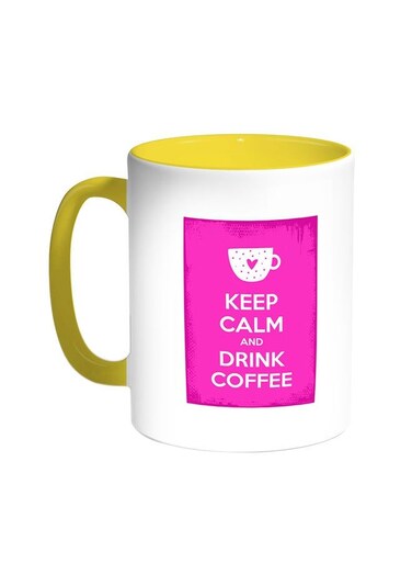 Keep Calm And Drink Coffee Printed Mug Yellow/White 11ounce