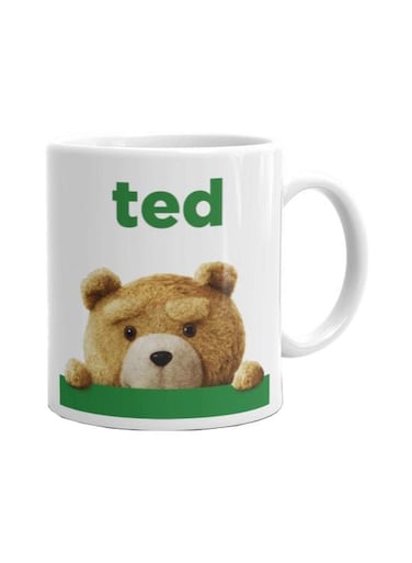 Ted Printed Mug White/Green/Brown
