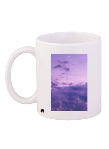 Clouds Printed Coffee Mug White/Purple 11ounce