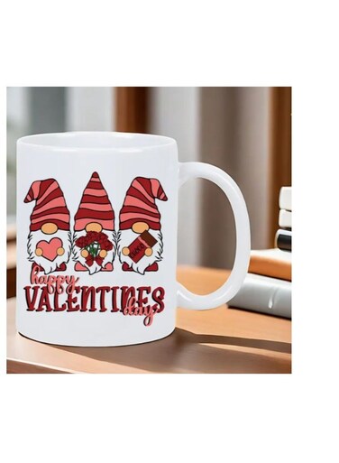 RYN&reg; Charming Valentine's Day Gnome Coffee Mug - Insulated White Ceramic with Red &amp; Pink Design, Ideal for Hot &amp; Cold Beverages, Reusable, Perfect Gift for Holidays &amp; Birthdays, Coffee Bar Accessories