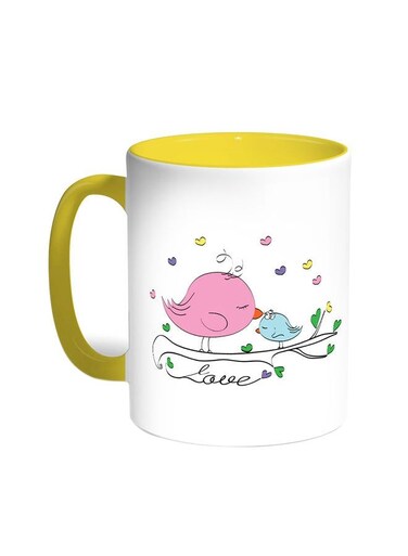 Love Birds Printed Coffee Mug Yellow White