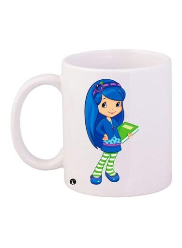 Cartoon Printed Coffee Mug White/Blue/Green 11ounce