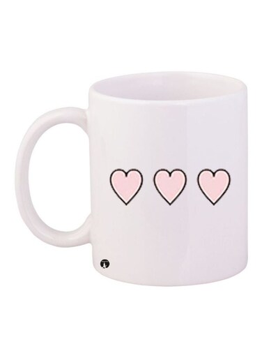 Heart Printed Coffee Mug White/Pink/Black 11ounce