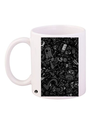 Cartoon Printed Coffee Mug White/Grey/Black 11ounce