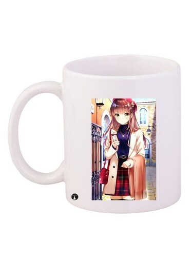 Anime Printed Coffee Mug White/Brown/Purple