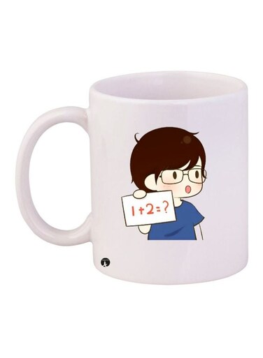 Cartoon Printed Coffee Mug White/Blue/Beige 11ounce