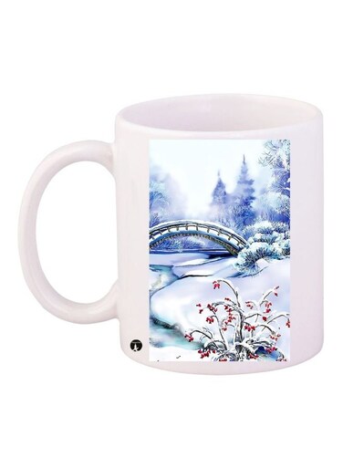 Nature Printed Coffee Mug White/Blue/Red 11ounce
