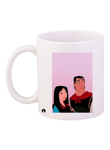 Cartoon Printed Coffee Mug White/Pink/Black 11ounce