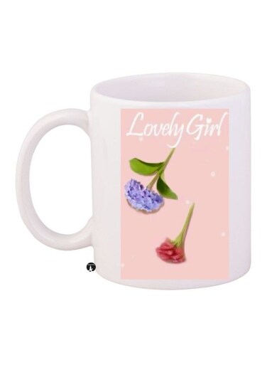 Printed Ceramic Coffee Mug White/Pink/Purple