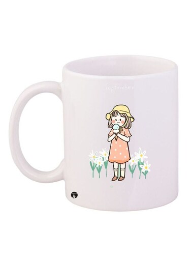 Cartoon Girl Printed Coffee Mug White/Orange/Green