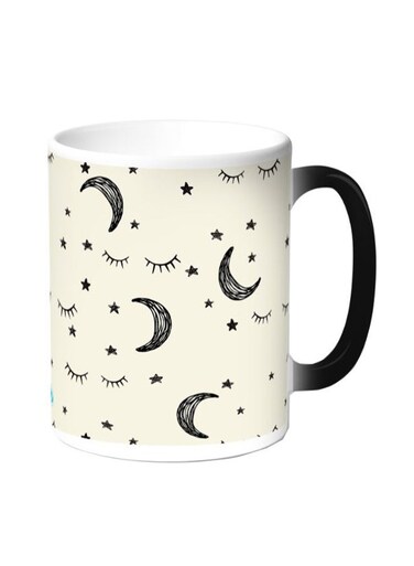 Moon And Stars Printed Coffee Mug Beige/Black 11ounce