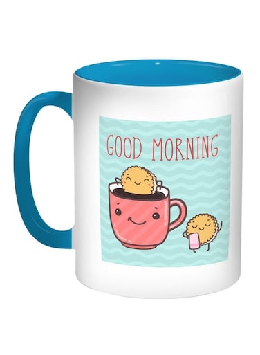 Good Morning Printed Coffee Mug Blue/White 11ounce