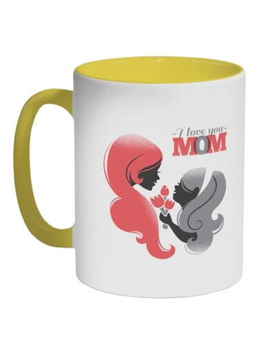 I Love You Mom Printed Coffee Mug White/Yellow/Pink 325ml