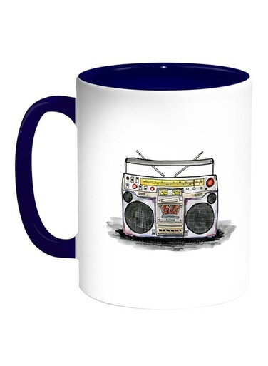 Old Tape Recorder Printed Coffee Mug White/Blue 11ounce
