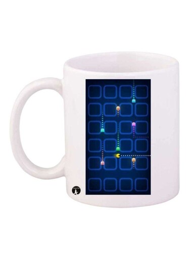 Video Game Pac Man Printed Mug White/Blue Standard Size