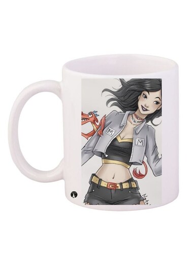 Animated Girl Printed Coffee Mug White/Grey/Brown