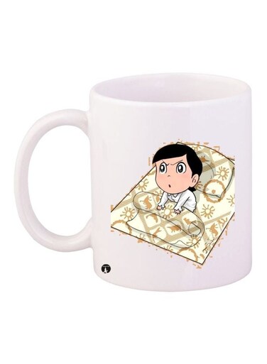Cartoon Printed Coffee Mug White/Beige/Black 11ounce