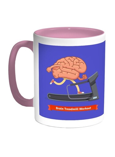 Brain Treadmill Workout Printed Coffee Mug Blue/White/Pink 11ounce