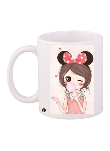 Cartoon Girl Printed Coffee Mug White/Pink/Black