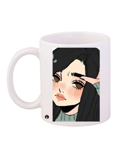 Girl Printed Coffee Mug White/Beige/Black 11ounce